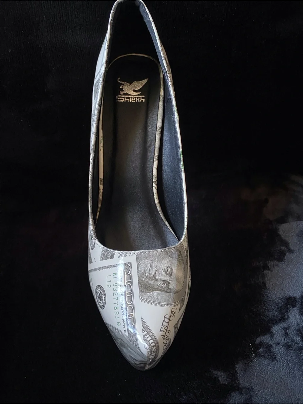 Money-Print Peep-Toe High Heels - White/Green